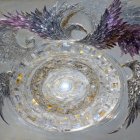 Circular Design with Silver and Black Feather Wings