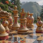 Intricately Designed Gold and Red Chess Set