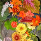 Vibrant Bouquet of Colorful Flowers with Green Leaves