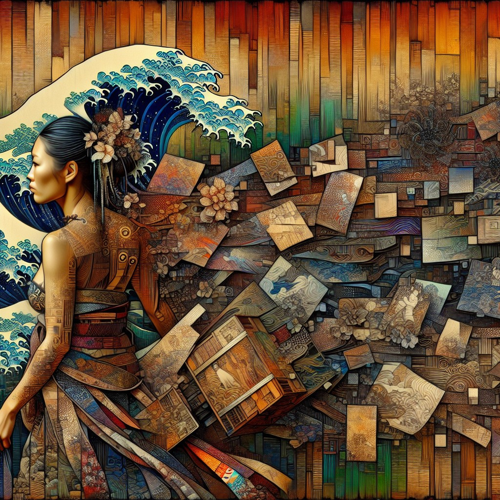 Stylized Woman in Traditional Attire with Dynamic Background