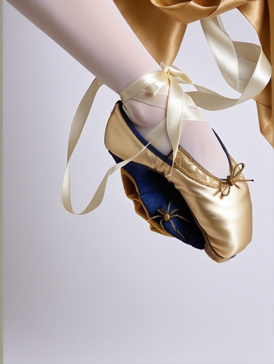 Close-up of Elegant Ballet Slippers in Gold and Navy
