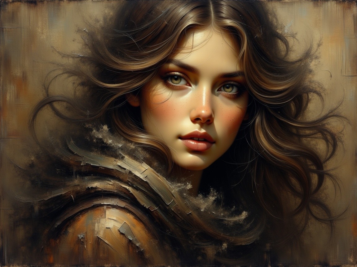 Dramatic Painting of a Female with Brown Hair and Green Eyes
