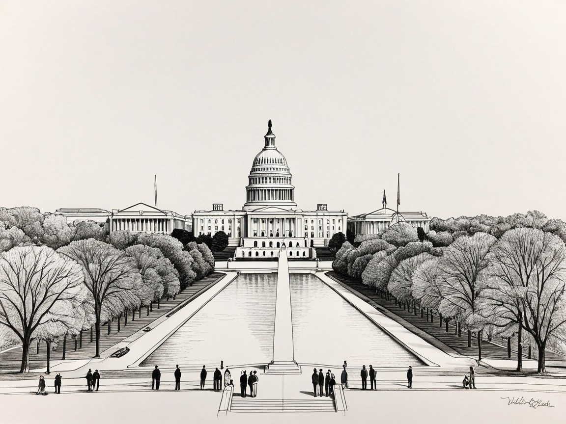 Monochromatic Illustration of U.S. Capitol and Surroundings