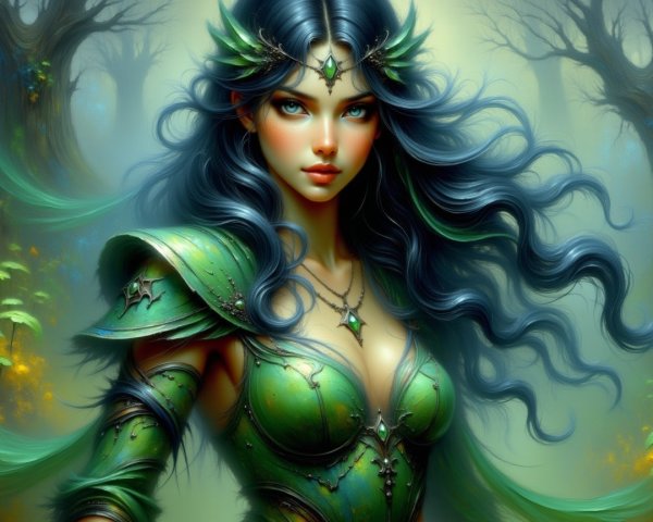 Mystical Enchantress in Ethereal Forest Setting