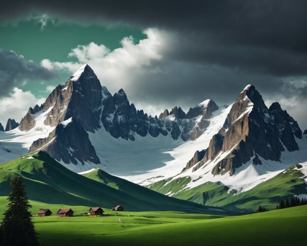 Dramatic Mountain Landscape with Snow-Capped Peaks