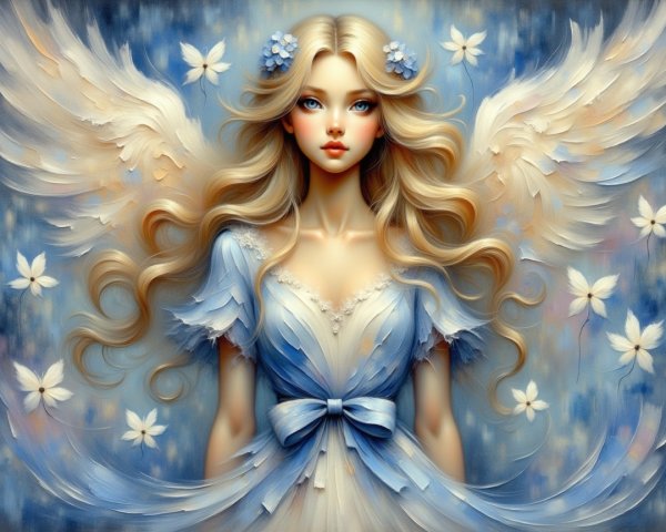 Serene Angelic Figure with Flowing Hair and Wings