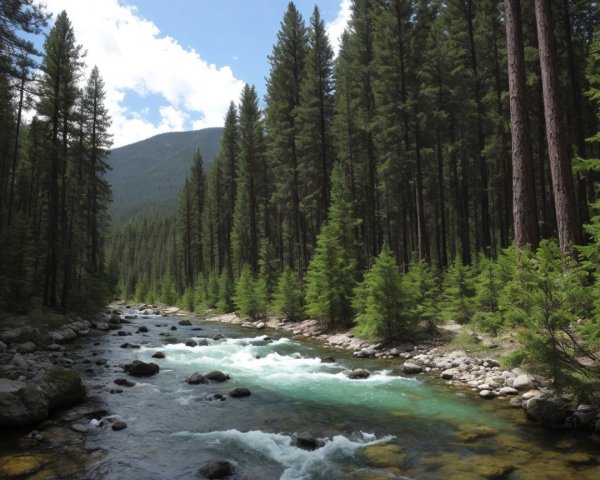 Serene River Flowing Through Lush Green Forest