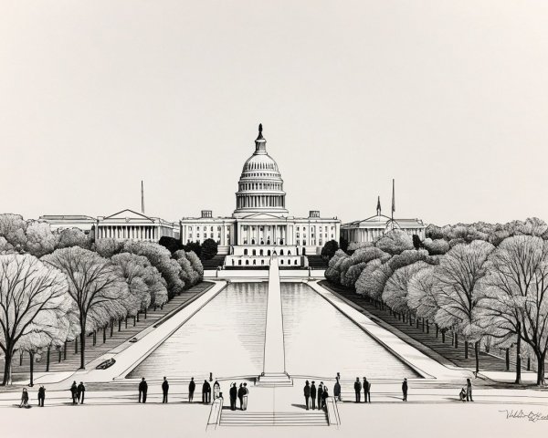 Monochromatic Illustration of U.S. Capitol and Surroundings
