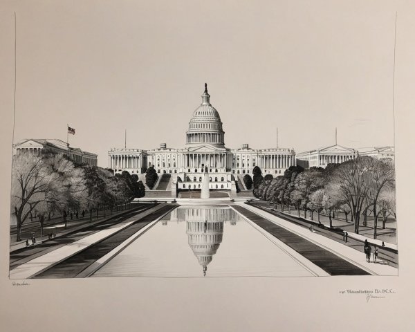 Monochromatic Illustration of the U.S. Capitol Building