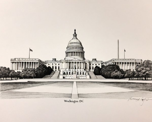 Black-and-White Illustration of U.S. Capitol Building