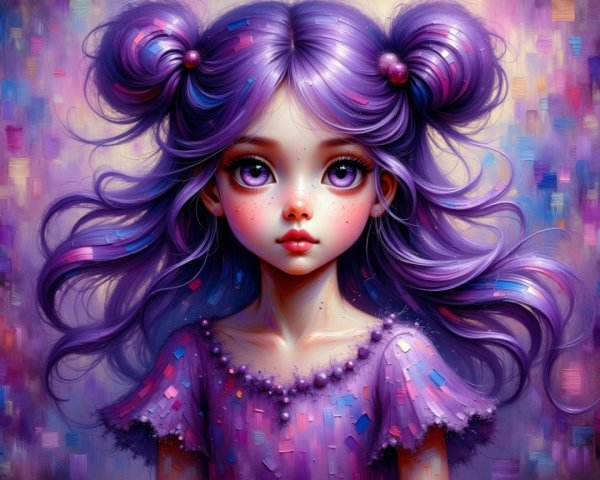 Young girl with purple hair and pastel background