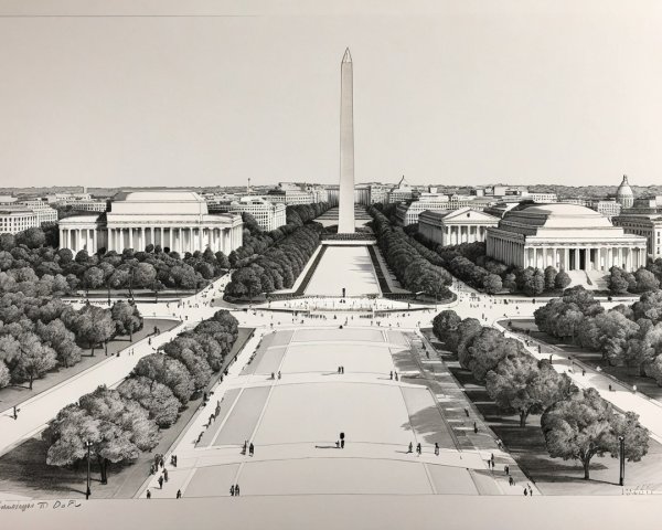 Black-and-white Illustration of the National Mall