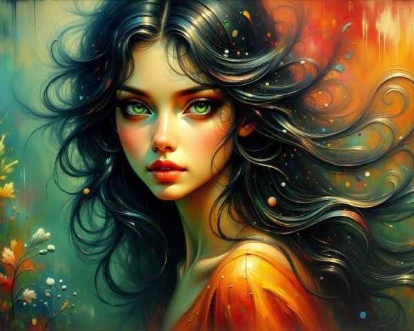 Portrait of a Young Woman with Colorful Hair and Eyes