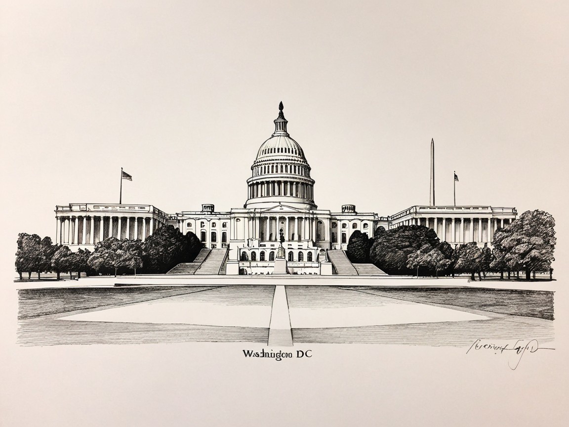 Black-and-White Illustration of U.S. Capitol Building
