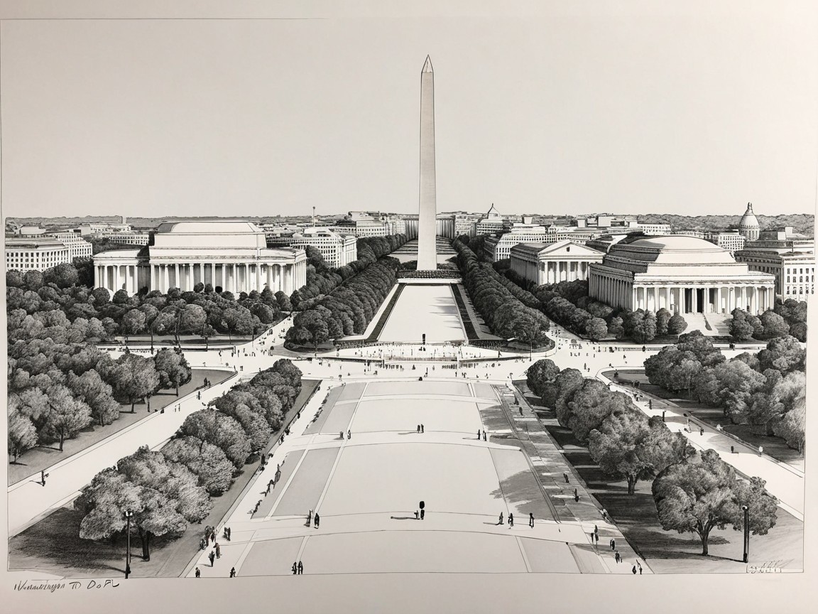 Black-and-white Illustration of the National Mall