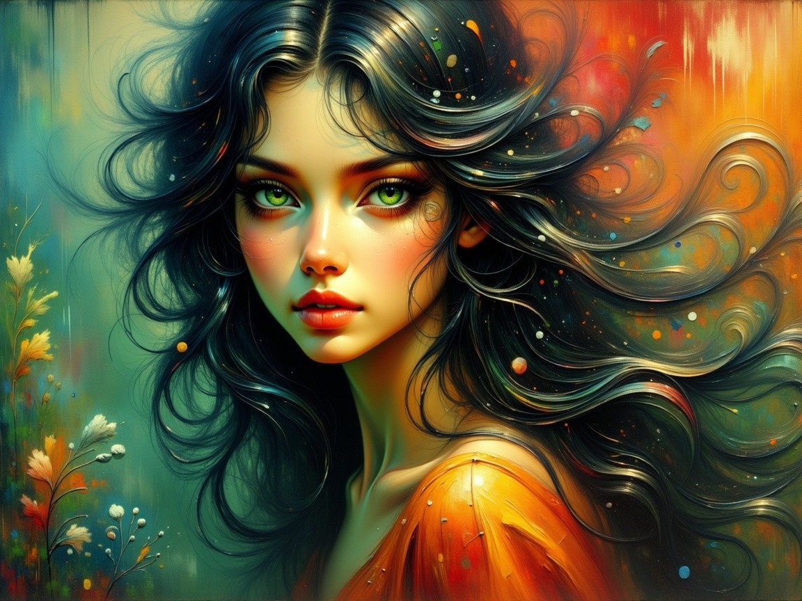 Portrait of a Young Woman with Colorful Hair and Eyes