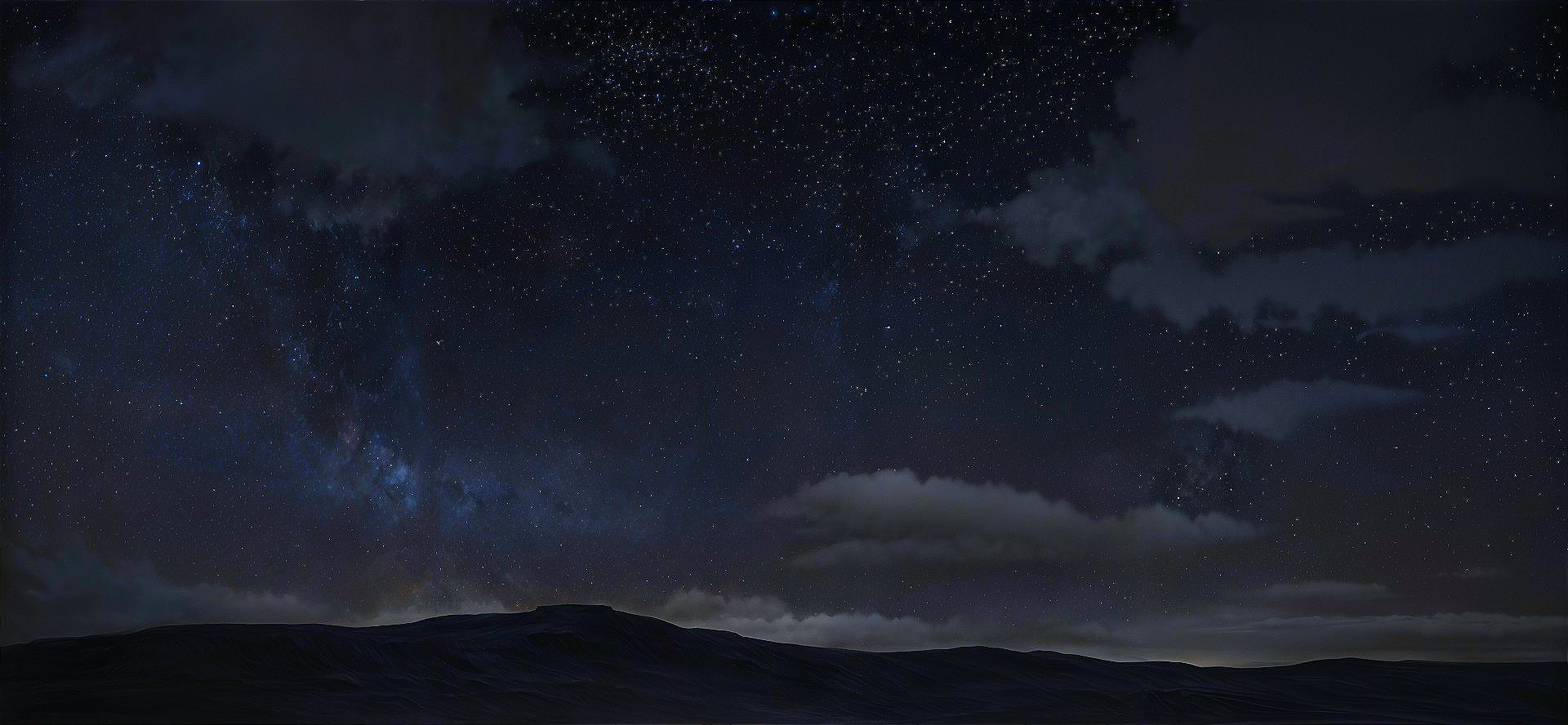 Night Sky with Stars and Milky Way Over Rugged Landscape