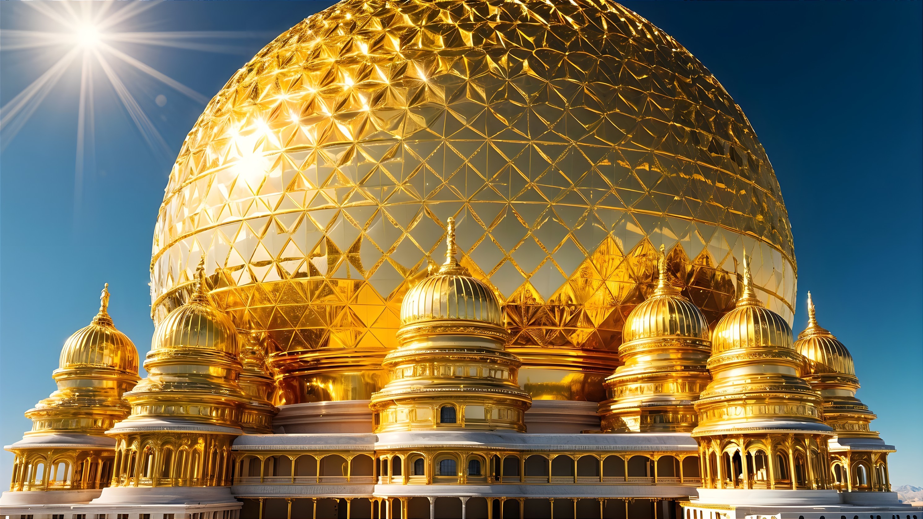 Golden Dome with Geometric Patterns Against Blue Sky
