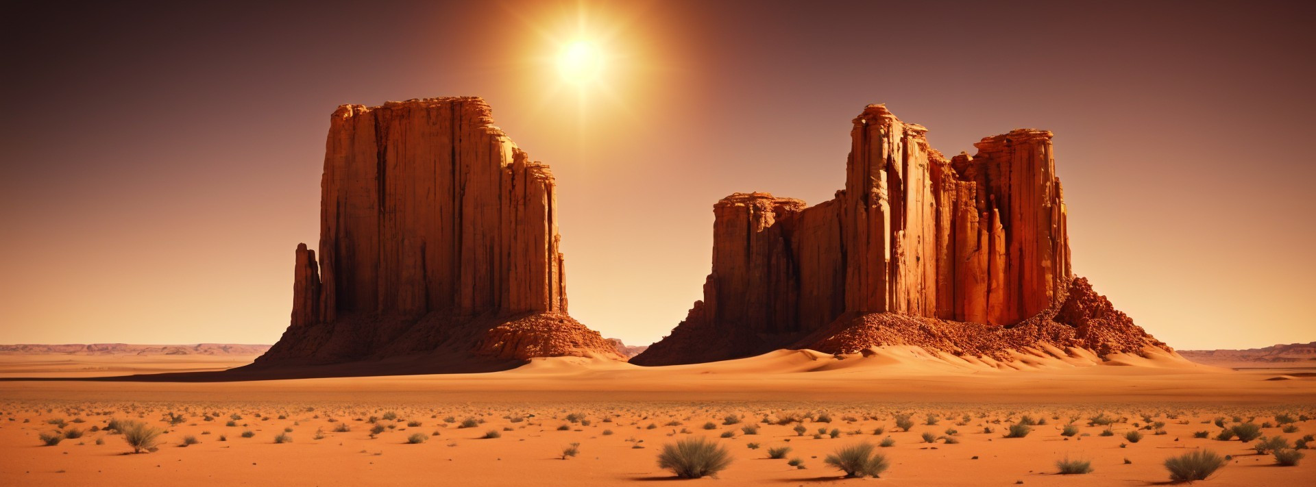 Desert Landscape with Sandstone Buttes and Clear Sky