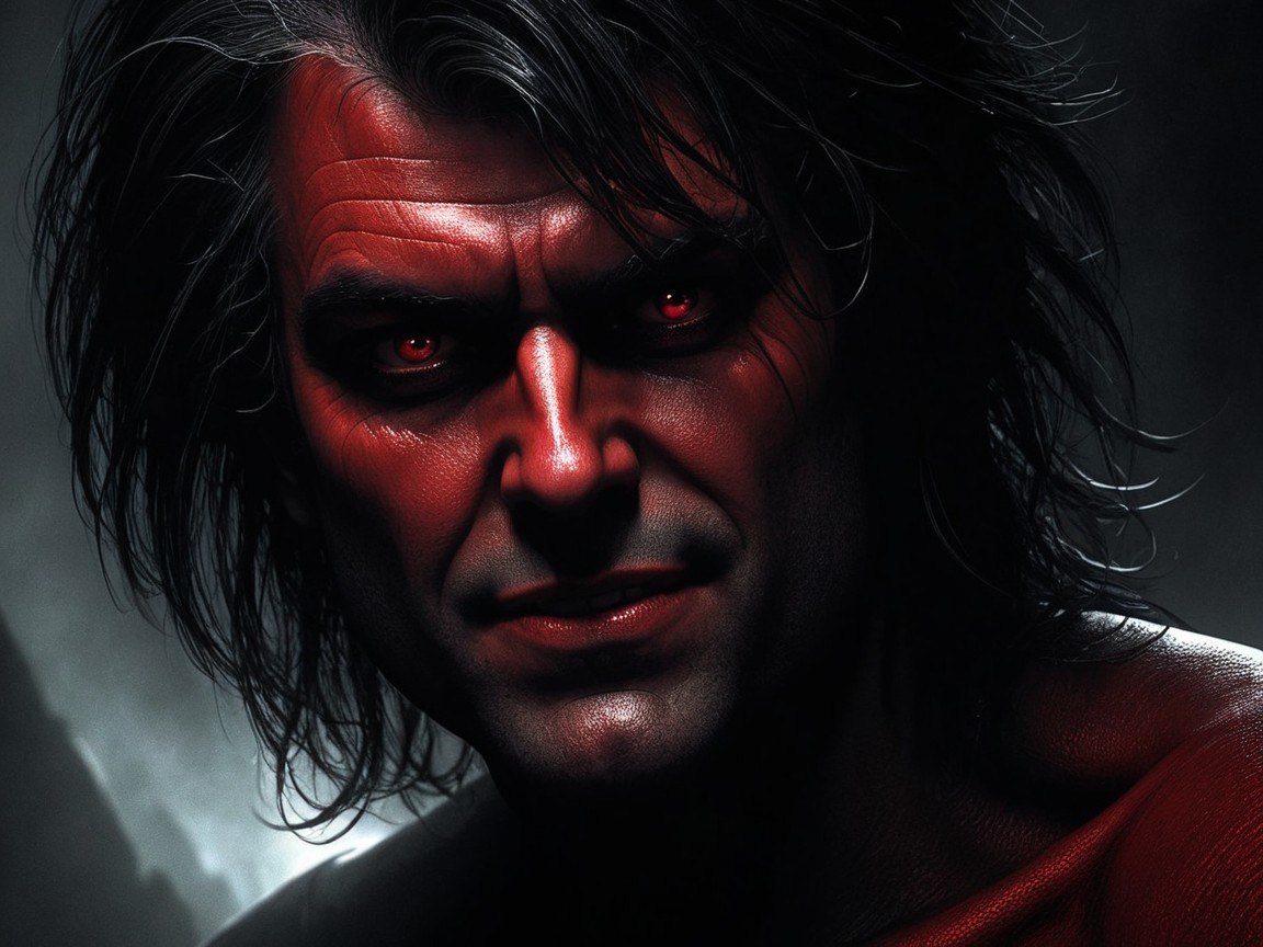 Dark Character with Red Eyes and Tousled Hair