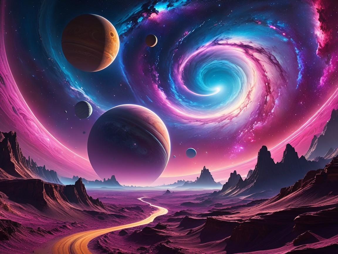 Vibrant Cosmic Landscape with Galaxies and Nebulae