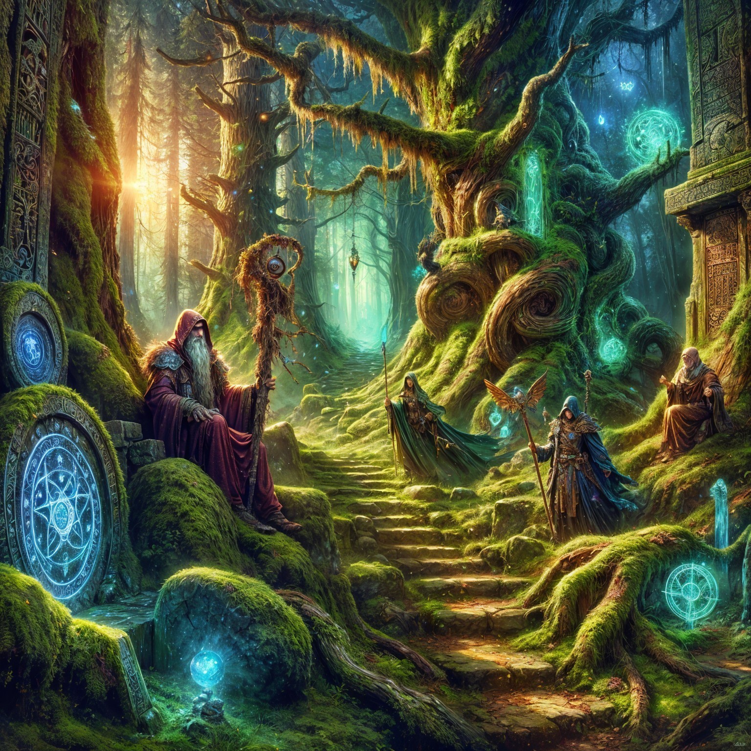 Mystical Gathering of Wizards in Enchanted Forest