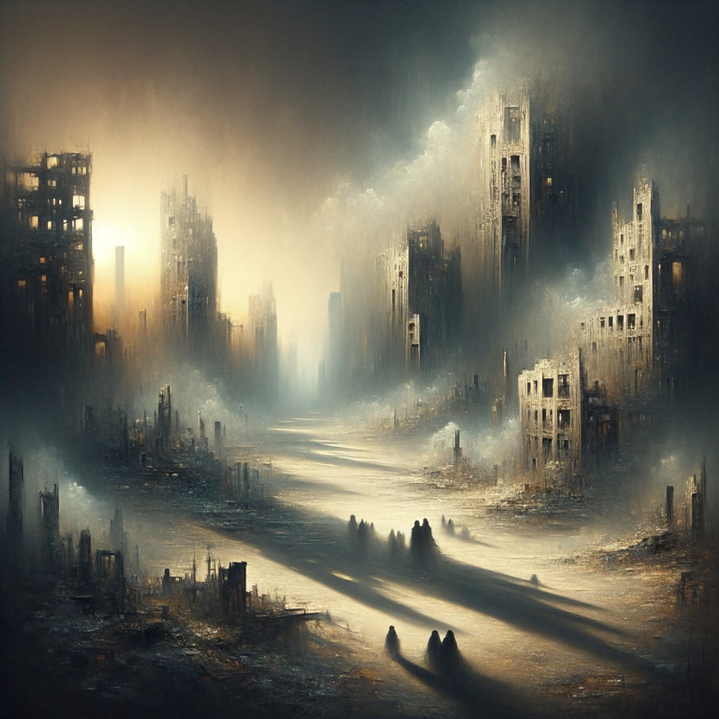 Post-Apocalyptic Urban Landscape in Misty Atmosphere