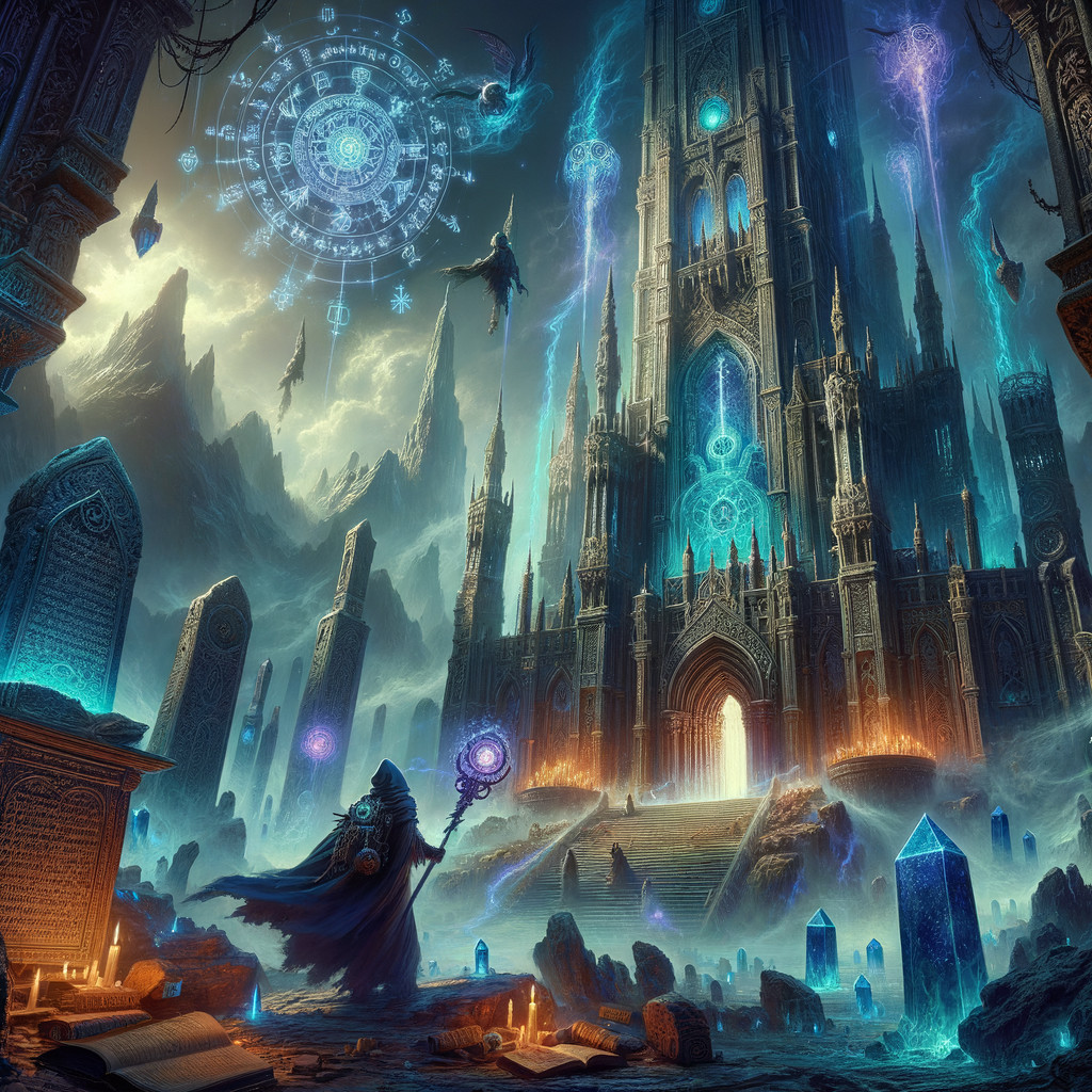 Mystical landscape with an ethereal castle and magic