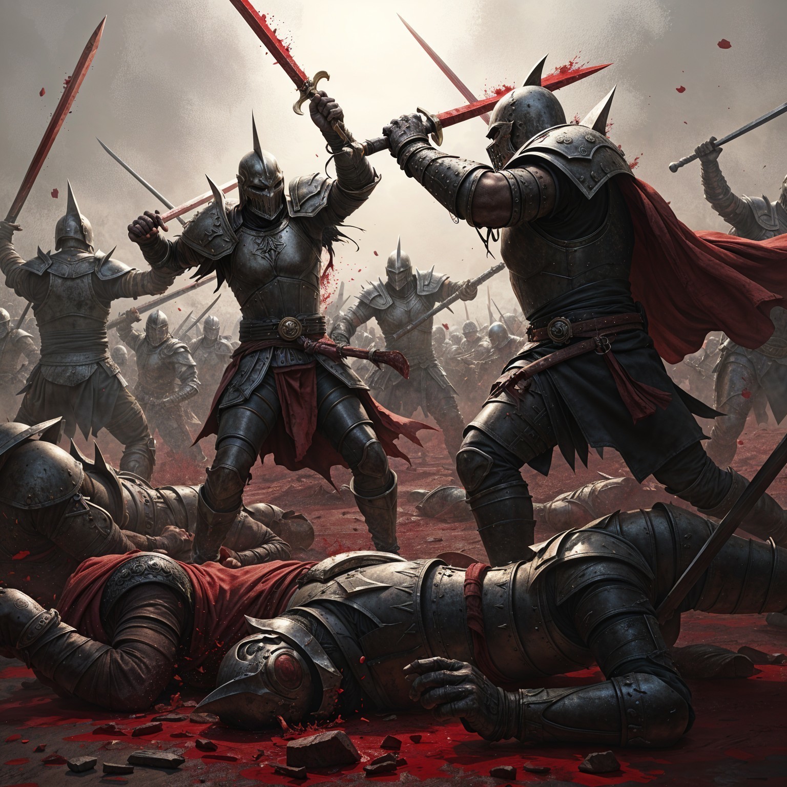 Armored Knights Clash in Chaotic Battlefield Scene