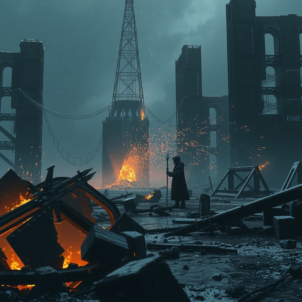 Post-Apocalyptic Landscape with Ruins and Desolation