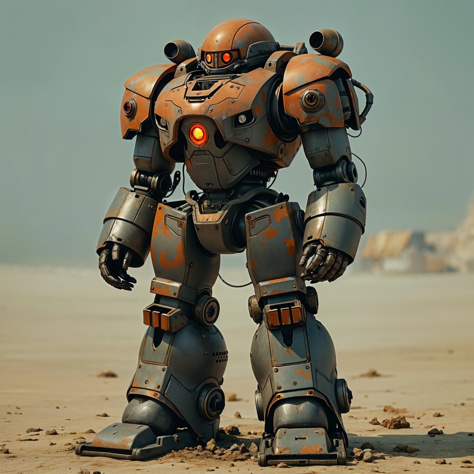 Weathered Robot on a Desolate Beach Landscape