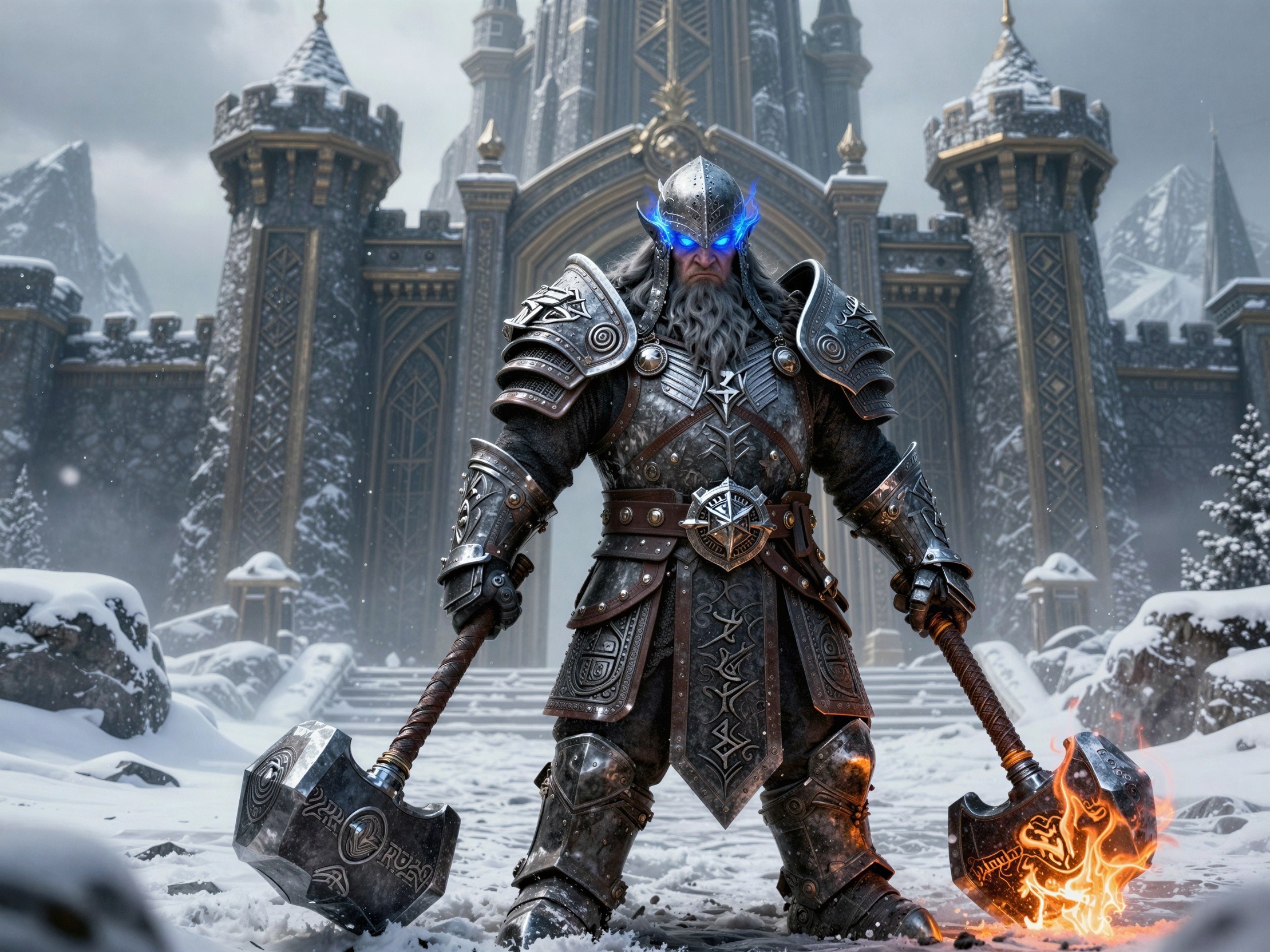 Heroic Warrior in Intricate Medieval-Fantasy Armor