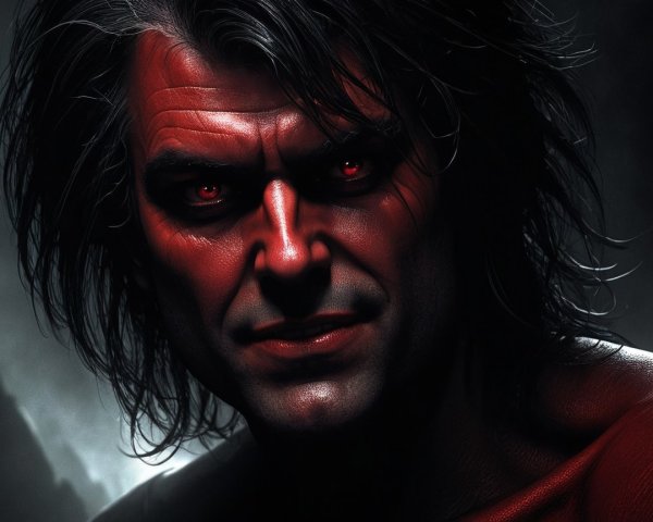 Dark Character with Red Eyes and Tousled Hair