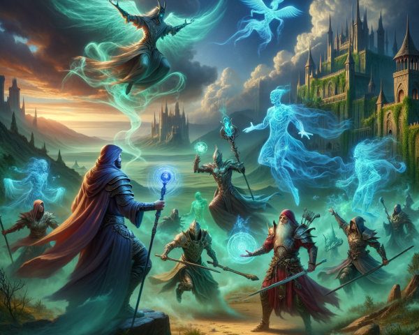 Mystical Landscape with Sorcerer and Ethereal Figures