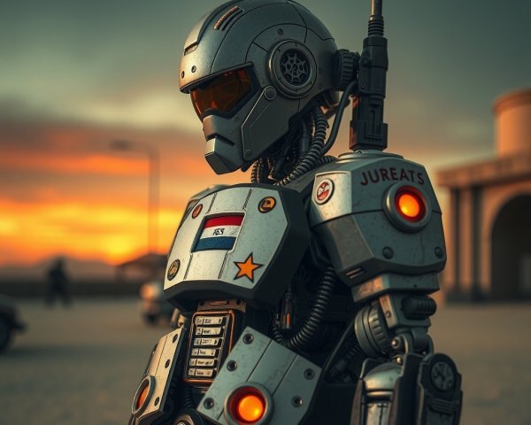 Futuristic Robot with Metallic Body and Helmet Design