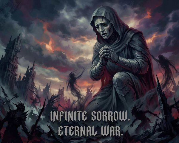 Dark Fantasy Painting of a Hooded Figure in Ruins