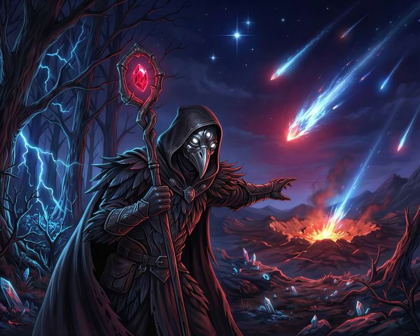 Fantasy Painting of Dark Wizard in Enchanted Forest