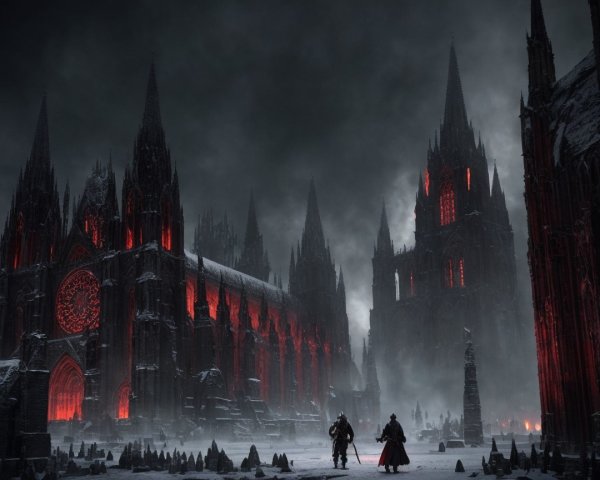 Gothic Landscape with Towering Spires and Fog