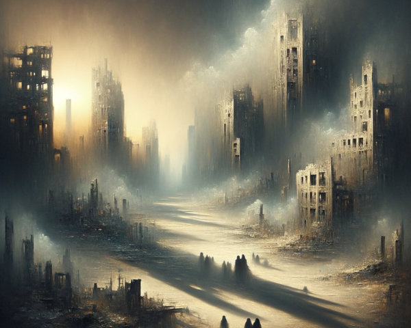 Post-Apocalyptic Urban Landscape in Misty Atmosphere