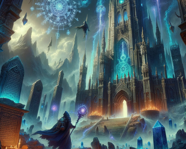 Mystical landscape with an ethereal castle and magic