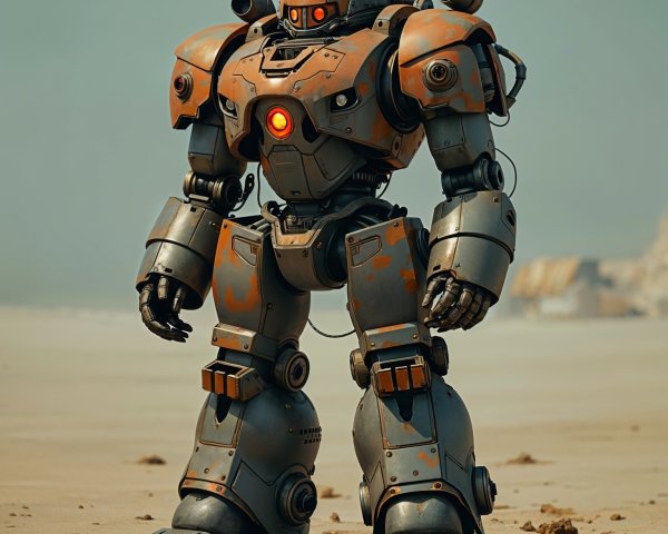 Weathered Robot on a Desolate Beach Landscape