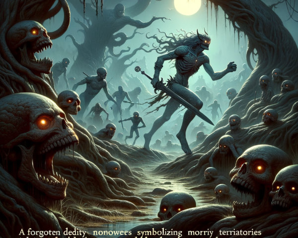 Eerie Forest Scene with Skeletal Figures and Fog