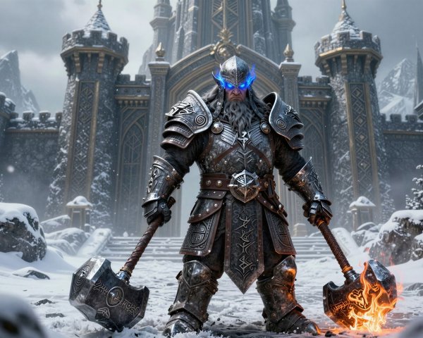 Heroic Warrior in Intricate Medieval-Fantasy Armor