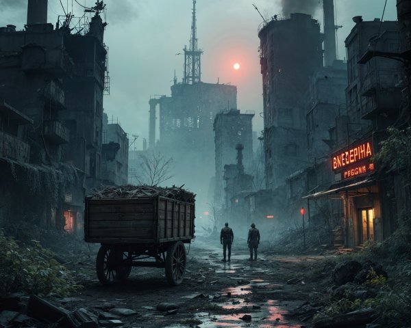 Post-Apocalyptic Urban Landscape with Two Figures