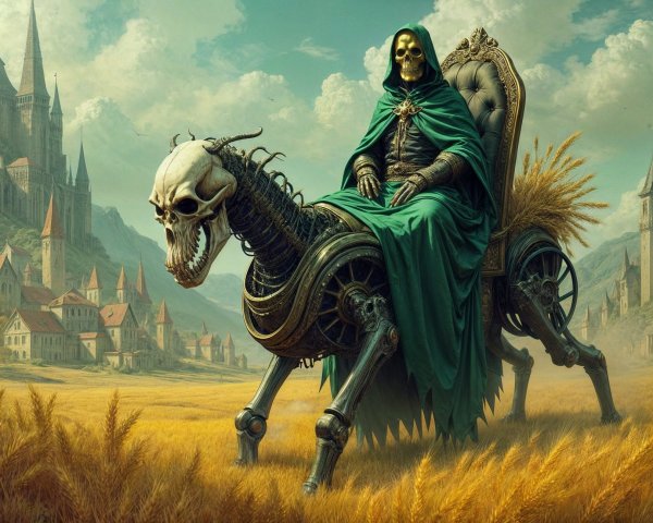 Surreal Landscape with Skeletal Figure and Chariot