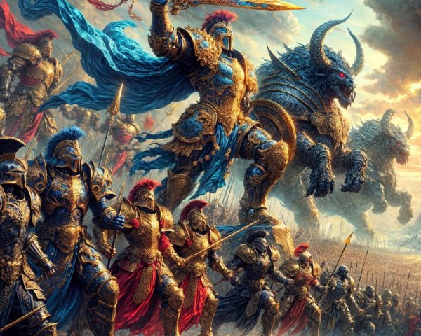 Epic Battle Scene in a Fantastical Landscape