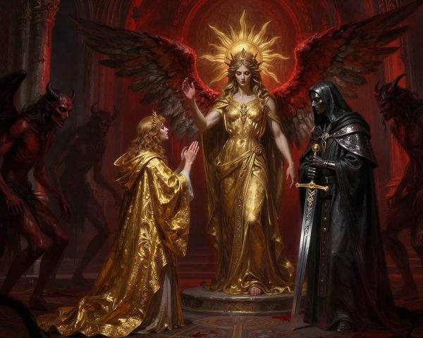 Fantasy Painting of a Woman Praying to a Goddess