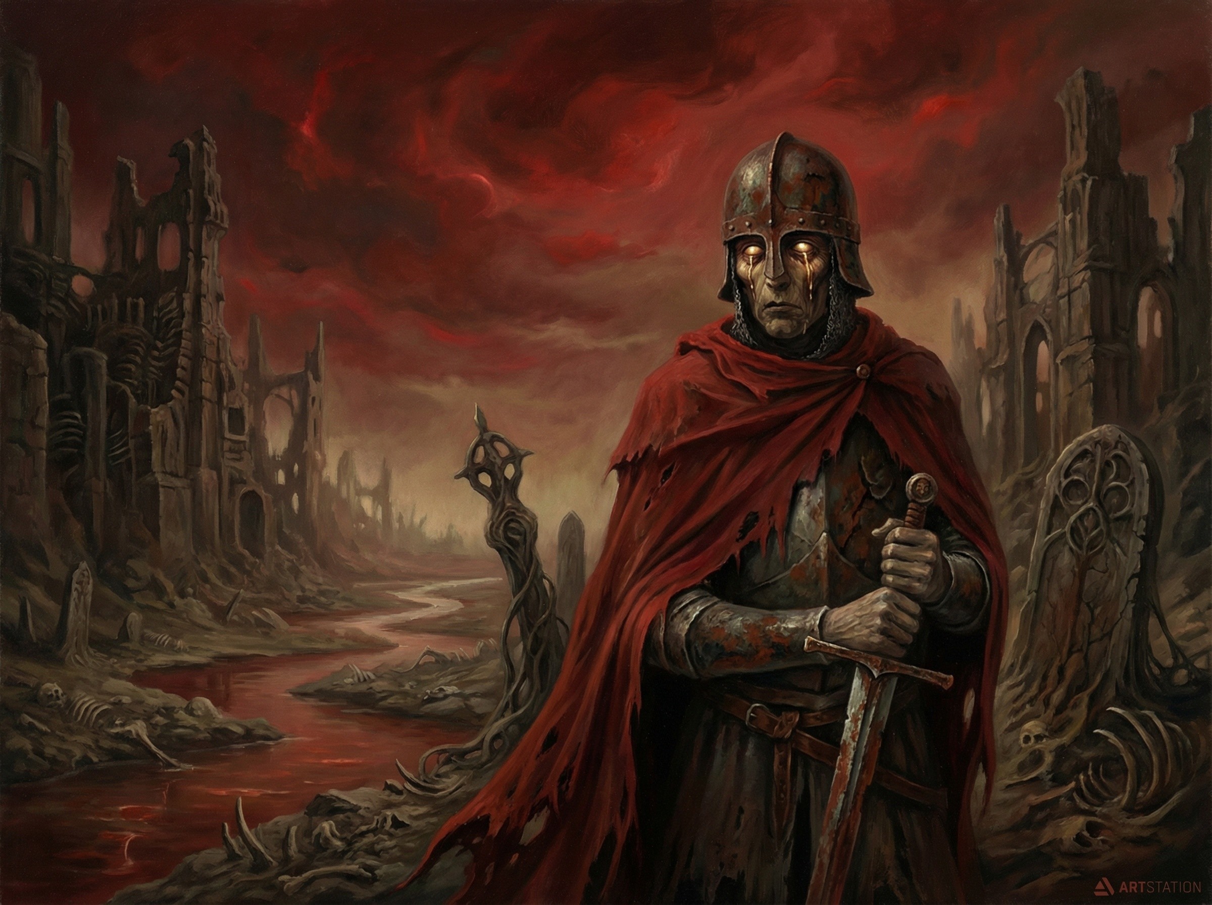 Digital Painting of a Knight in a Post-Apocalyptic Scene