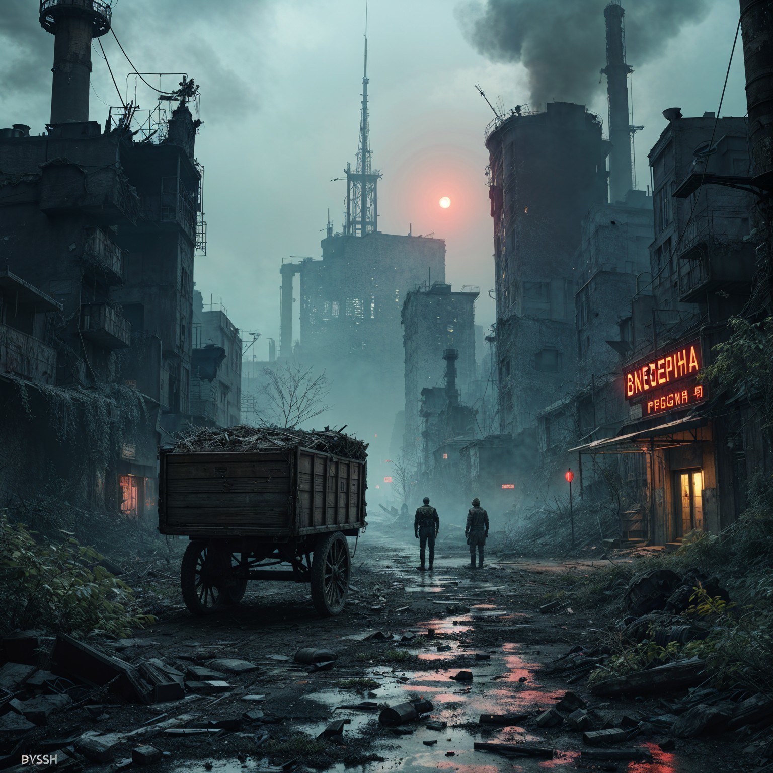 Post-Apocalyptic Urban Landscape with Two Figures