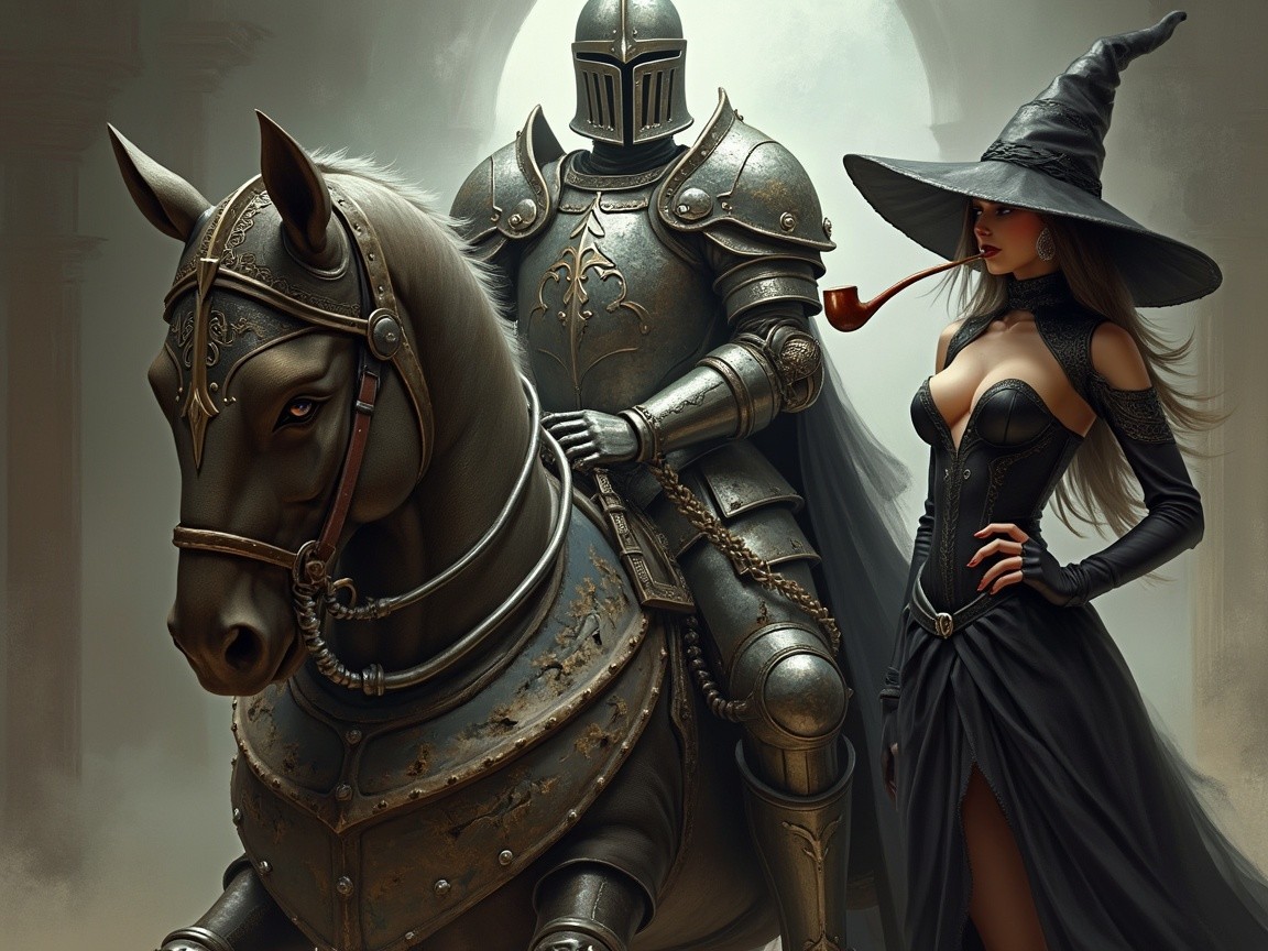 Knight and Witch in Grand Medieval Setting